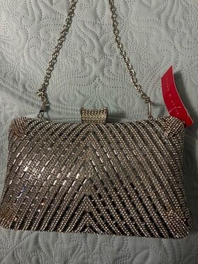 Kelly & Katie Embellished Metallic Evening Clutch silver NWT
